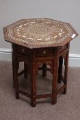 Early 20th century Indian Hoshiarpur octagonal hardwood inlaid table on folding base, D55cm,