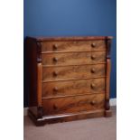 Victorian mahogany five drawer chest, carved mounts, W114cm, H120cm,