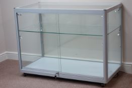 Silver metal framed lockable glazed display cabinet, illuminated interior, 120cm x 61cm,