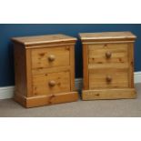Pair solid pine two drawer bedside chests, W54cm, H61cm,