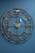 Gold and black finish circular wrought metal wall hanging clock,