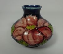 Small Moorcroft Clematis pattern squat vase, H7.