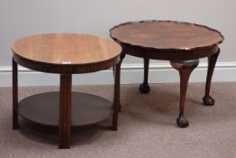Art Deco period oak two tier circular coffee table and another circular coffee table