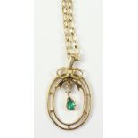 Early 20th century emerald and diamond pendant necklace hallmarked 9ct approx.