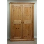 Solid pine double wardrobe, panelled doors, W130cm, H194cm,