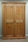 Solid pine double wardrobe, panelled doors, W130cm, H194cm,