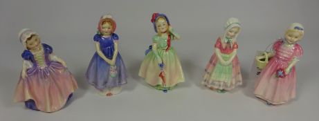 Five Royal Doulton figures, 'Ivy', 'Babie', 'Tinkle Bell',