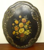 Large Victorian papier mache lacquered and hand painted wall plaque,