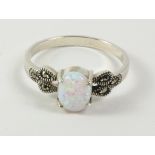 Opal and marcasite ring stamped 925 Condition Report <a href='//www.