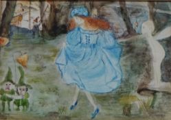 Still Life and Figure in Fairyland, watercolours unsigned max 13.5cm x 18.