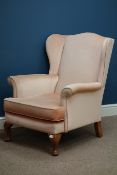 Late 20th century walnut framed upholstered wingback armchair Condition Report