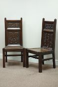 Pair 20th century oak hall chairs,