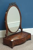 Georgian mahogany serpentine toilet mirror with fretwork top, three drawers,