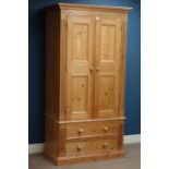 Solid pine double wardrobe with two drawers, W100cm, H194cm,