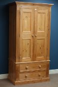 Solid pine double wardrobe with two drawers, W100cm, H194cm,