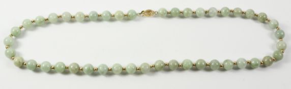 Jade and gold bead necklace stamped 585 Condition Report <a href='//www.