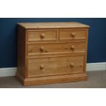 Solid pine chest, two short and two long drawers, W90cm, H76cm,
