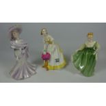 Royal Doulton figurines 'Happy Birthday' and 'Fair Lady' and a Coalport figurine 'The Ascot Lady'