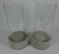 Pair cylindrical glass candle holders, H36cm Condition Report <a href='//www.