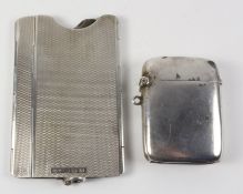 Unusual spring-loaded silver engine turned card case maker's mark D&F Birmingham 1936 and a silver