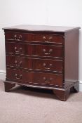 Reproduction mahogany serpentine chest fitted with four drawers, W77cm, H74cm,