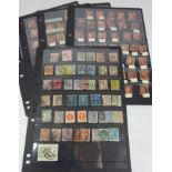 Five pages of Victorian stamps including three two pence Tuppeny Blue stamps etc