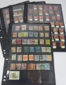 Five pages of Victorian stamps including three two pence Tuppeny Blue stamps etc