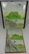 Two Eskdale Studio hand painted ceramic wall plaques depicting mountain bikers (2)