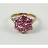 Pink stone cluster gold ring hallmarked 9ct Condition Report <a href='//www.