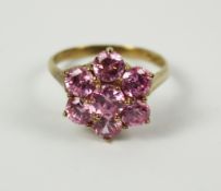 Pink stone cluster gold ring hallmarked 9ct Condition Report <a href='//www.