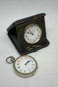 Travelling clock in leather case,