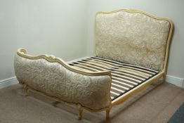 Louis XV cream finish and upholstered large double bedstead Condition Report <a