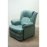 Electric riser reclining armchair upholstered in green leather (This item is PAT tested - 5 day