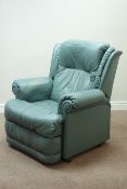 Electric riser reclining armchair upholstered in green leather (This item is PAT tested - 5 day