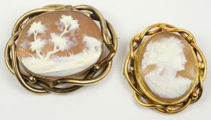 Victorian shell cameo brooch 6.5cm and a cameo locket 4.