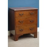 Small early 20th century mahogany three drawer chest, W62cm, H74cm,