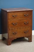 Small early 20th century mahogany three drawer chest, W62cm, H74cm,