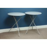 Pair grey finish circular bistro garden tables, D60cm,