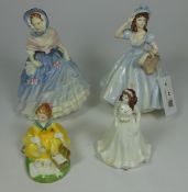Two Royal Doulton figures 'Alice' and 'Picnic' and two Coalport figurines (4) Condition