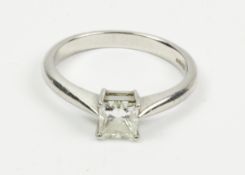 Platinum single stone square set diamond ring hallmarked Condition Report <a