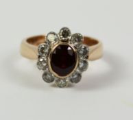 Ruby and diamond gold cluster ring hallmarked 18ct Condition Report <a