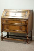 20th century oak fall front bureau, fitted interior, two drawers, W92cm, H103cm,