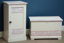 20th century painted pine bedside cupboard and a 19th century painted pine blanket box
