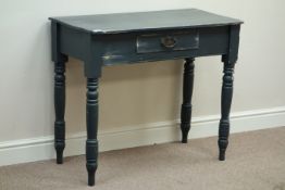 Victorian painted pine side table with drawer, W89cm, H75cm,