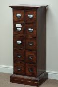 Narrow mahogany ten drawer filing chest, W46cm, H114cm,