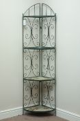 Painted wrought metal four tier corner stand, H169cm,