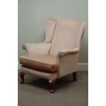 Late 20th century walnut framed upholstered wingback armchair Condition Report