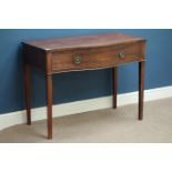 19th century mahogany serpentine side table, single drawer, W101m, H77cm,