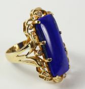 Lapis lazuli scroll set gold ring with four diamonds stamped 585 14K Condition Report