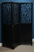 Laura Ashley Tamar black finish ash room divider screen, fretwork panels, W157cm,